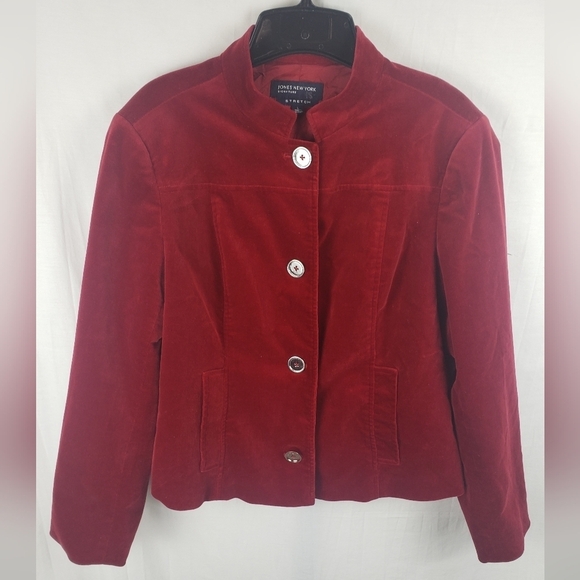 Jones New York Signature Stretch Velvet Long Sleeve Button Holiday Jacket Sz L - Picture 2 of 11